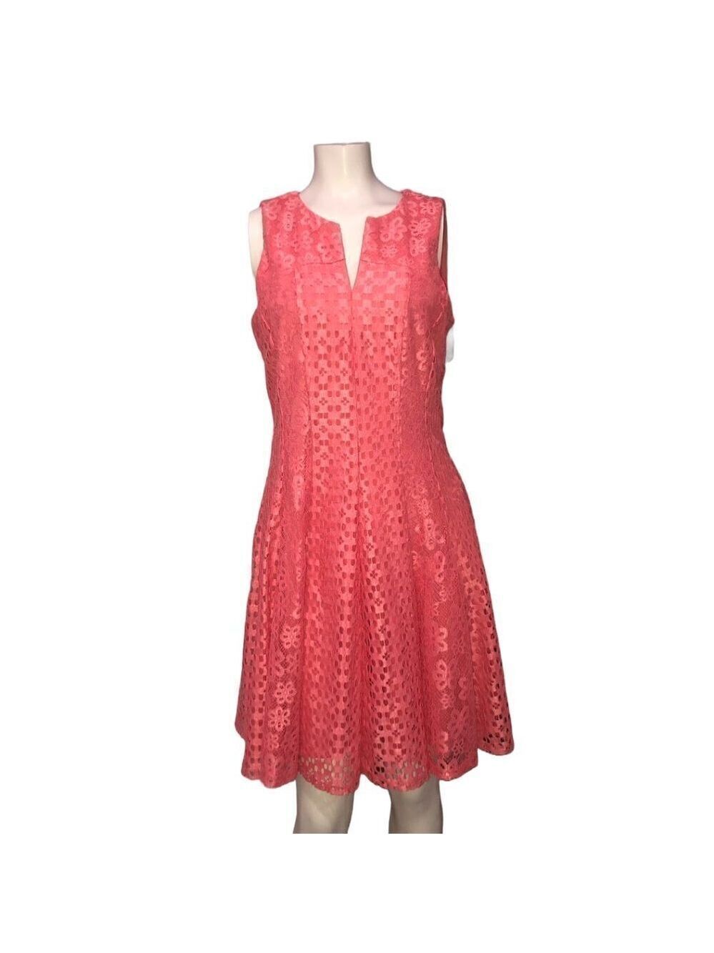 ladies Danny & Nicole coral Lace Fit & Flair dress Size S